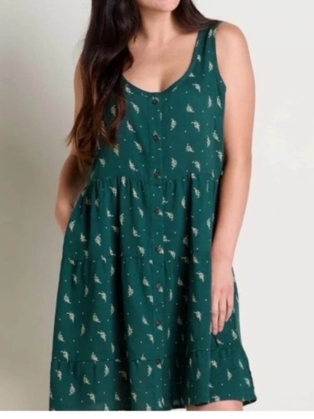 Toad&Co Forest Green Floral Tiered Midi Dress